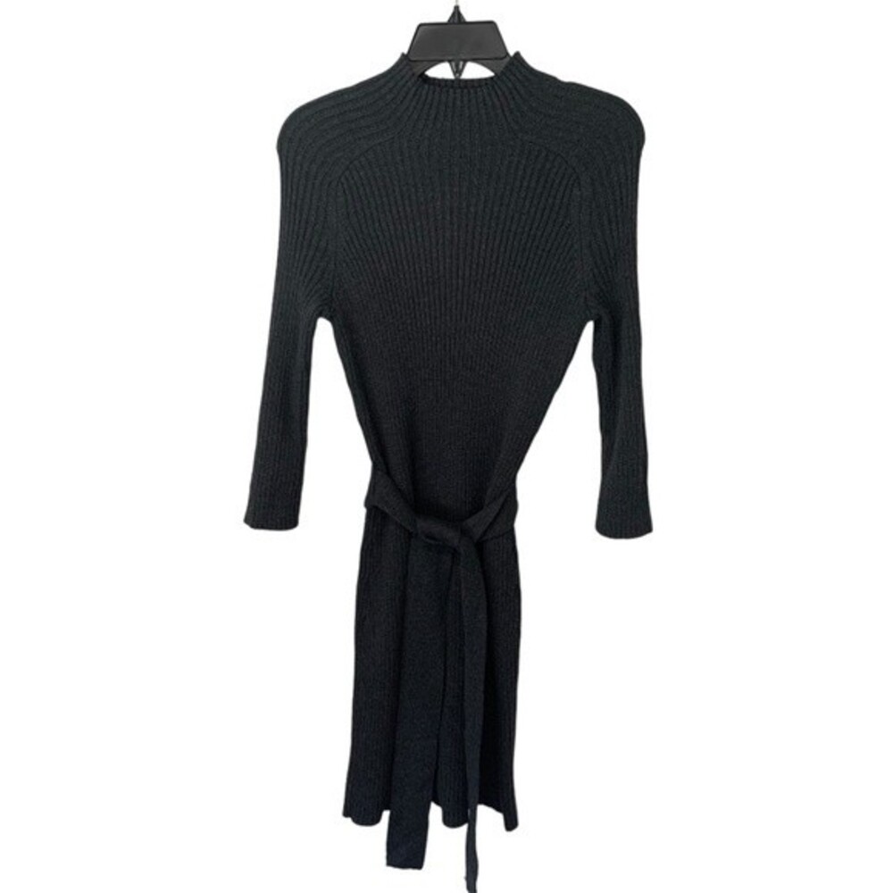 Calvin Klein | Charcoal Gray Ribbed Knit‎ Mock Neck Belted Sweater Dress M